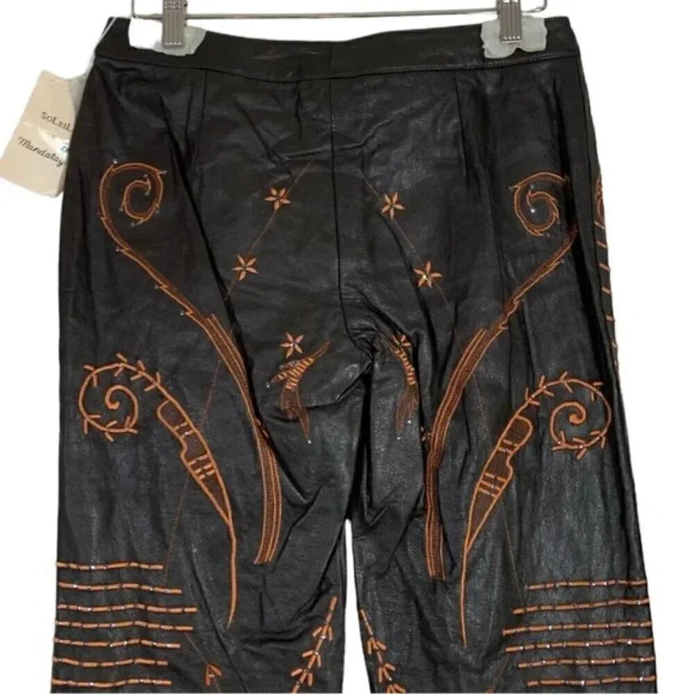 NEW Mandalay Leather Embroidered Wide Straight Leg Pants Size 6 - Picture 5 of 10